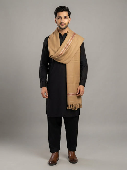 Basic Woolen Almond Buff Traditional Shawl