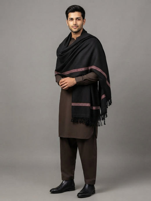 Basic Woolen Black Traditional Shawl