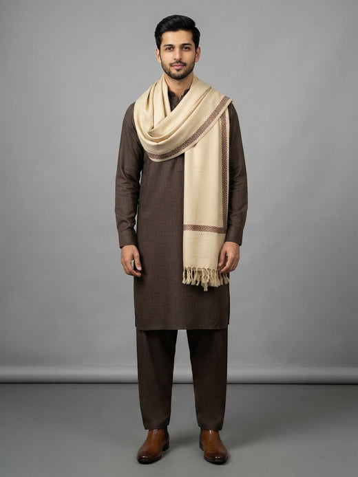 Basic Woolen Cream Traditional Shawl