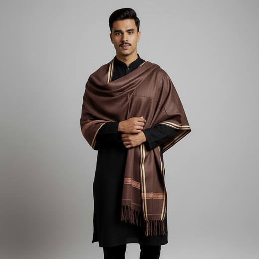 Basic Woolen Deep Mahog Traditional Shawl