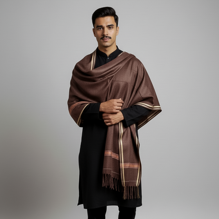 Basic Woolen Deep Mahog Traditional Shawl