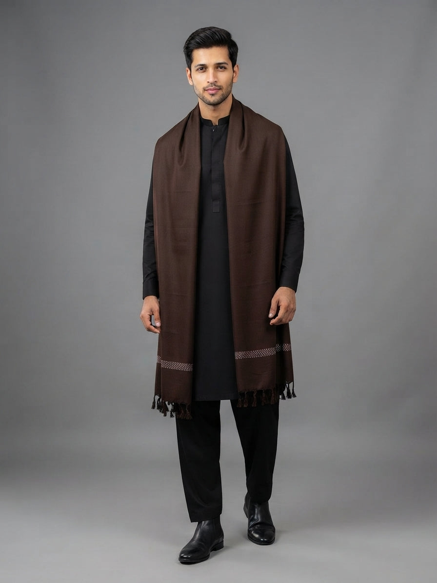 Basic Woolen Deep Mahogany Traditional Shawl