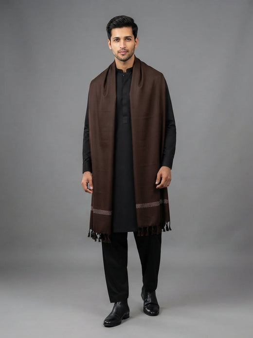 Basic Woolen Deep Mahogany Traditional Shawl