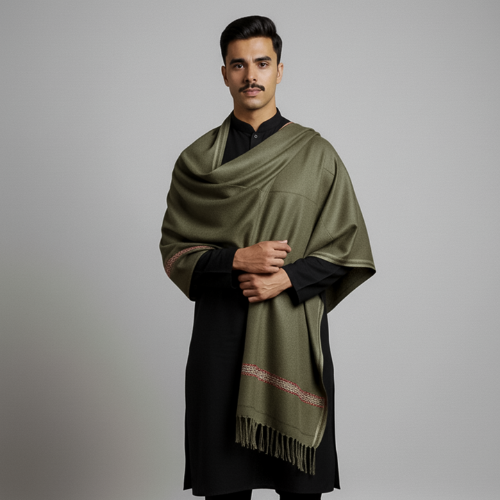 Basic Woolen Dusty Olive Traditional Shawl