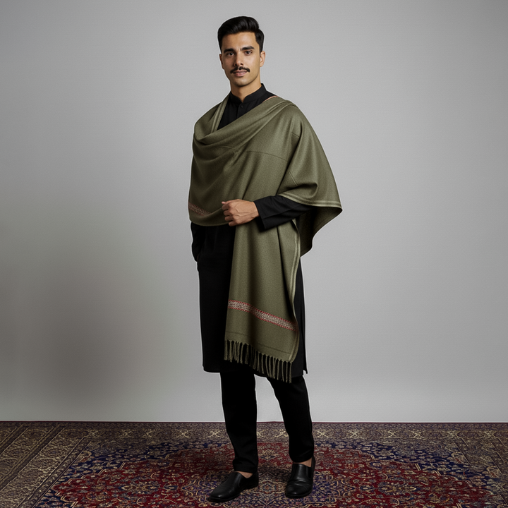 Basic Woolen Dusty Olive Traditional Shawl