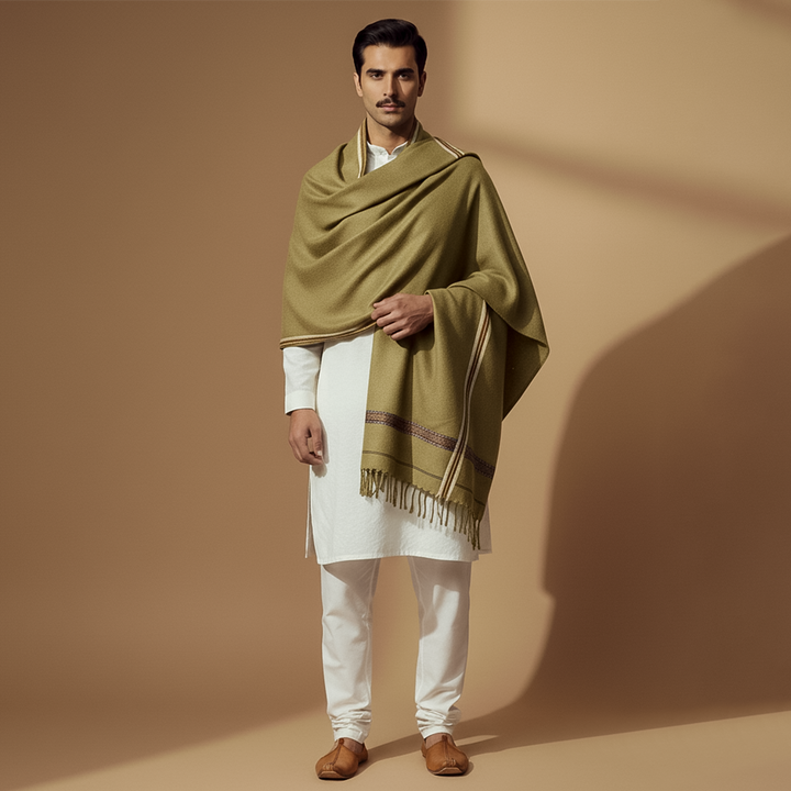 Basic Woolen Green Sheen Traditional Shawl