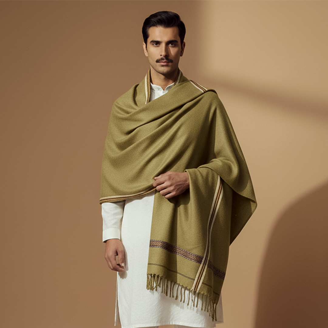 Basic Woolen Green Sheen Traditional Shawl