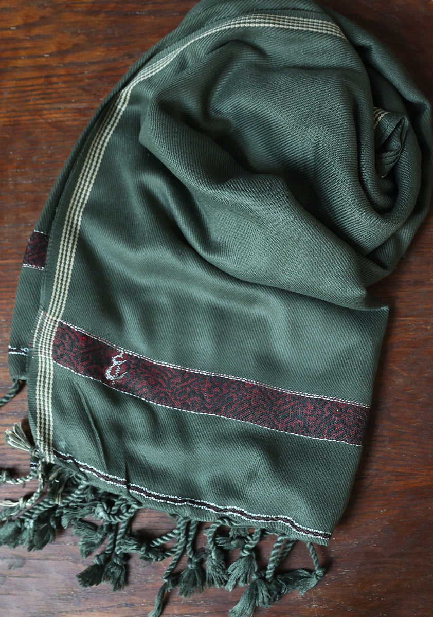 Woolen Olive Green Signature Shawl