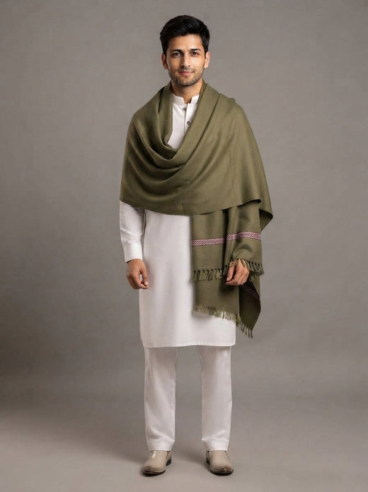 Basic Woolen Olive Green Traditional Shawl