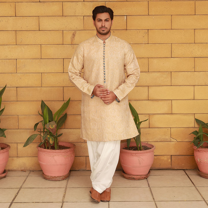 Beige Running Embroidery Kurta