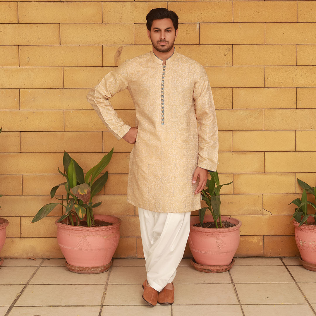 Beige Running Embroidery Kurta