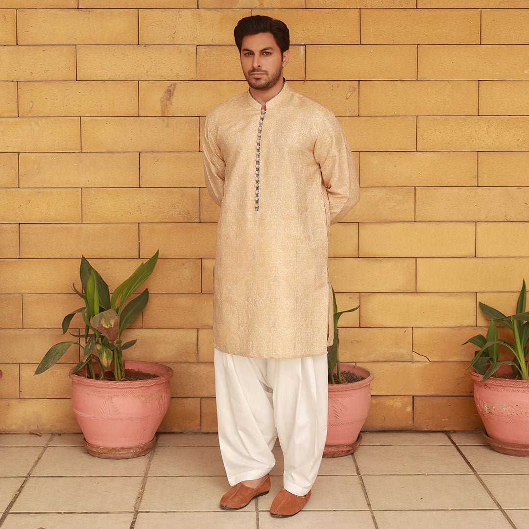 Beige Running Embroidery Kurta