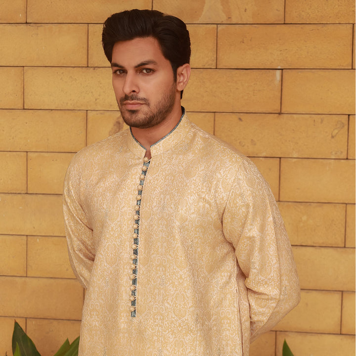 Beige Running Embroidery Kurta