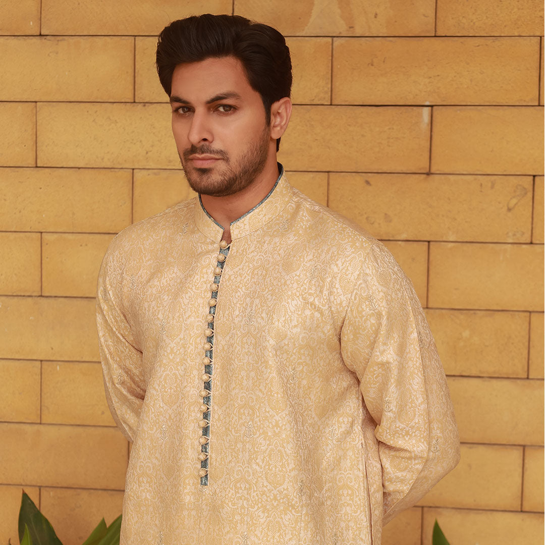 Beige Couture Embroidered Kurta