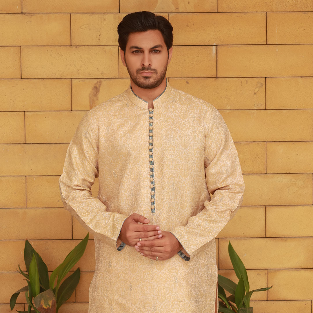 Beige Running Embroidery Kurta