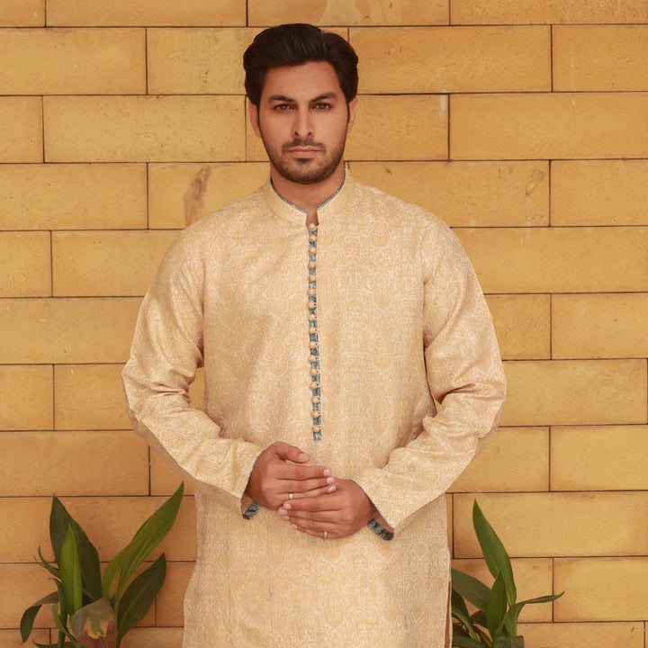 Beige Running Embroidery Kurta
