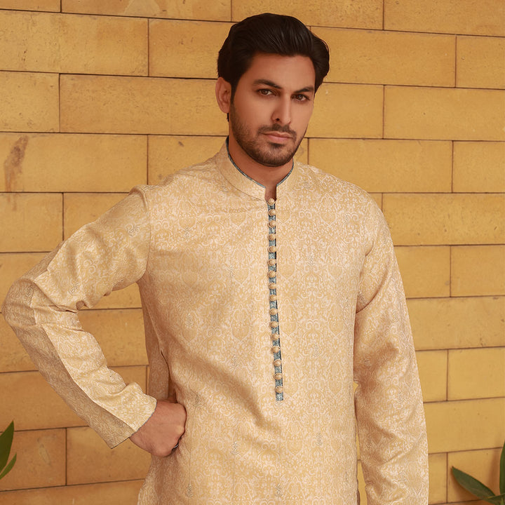 Beige Running Embroidery Kurta