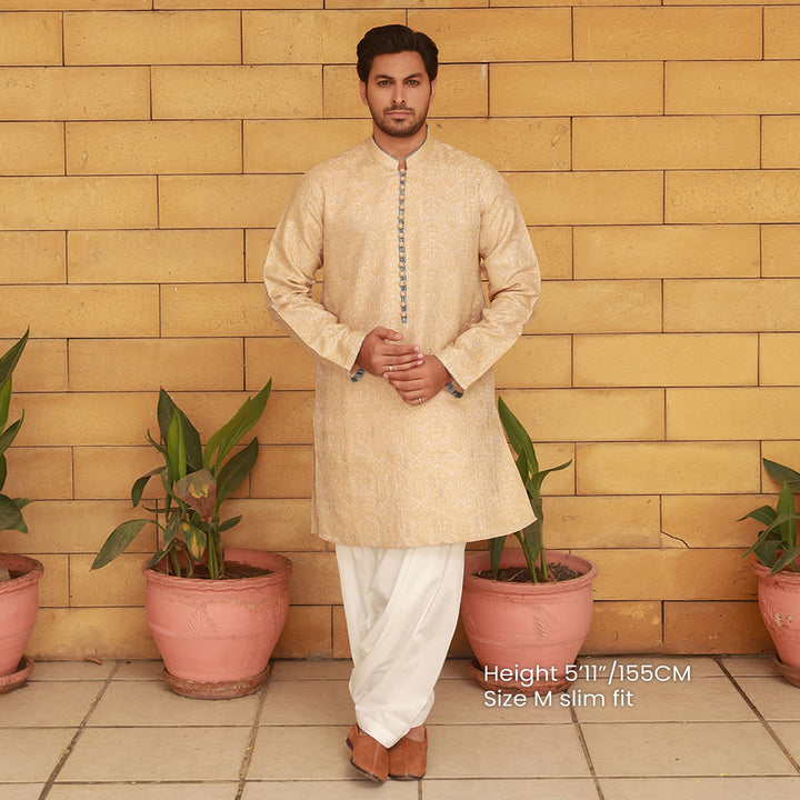 Beige Couture Embroidered Kurta