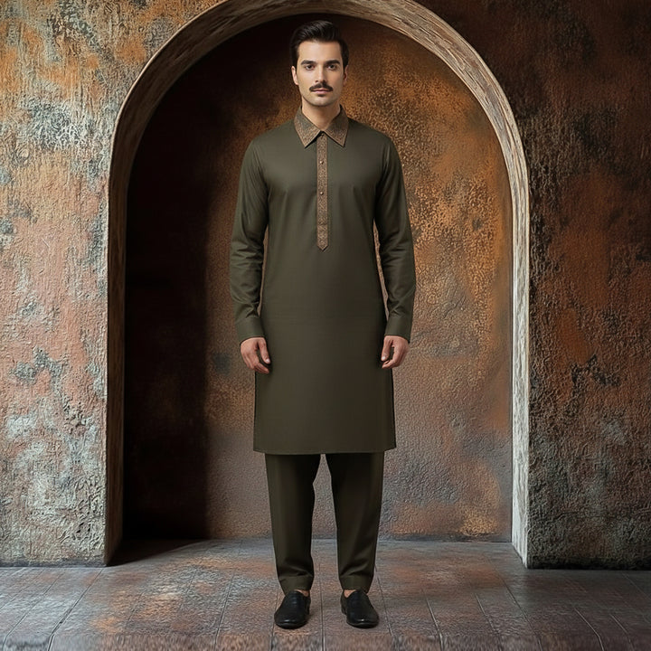 PV Black Olive Classic Fit EMB Slightly Defected Suit