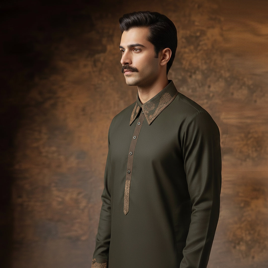 PV Black Olive Classic Fit EMB Slightly Defected Suit