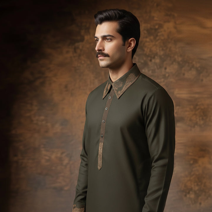 PV Black Olive Classic Fit EMB Slightly Defected Suit