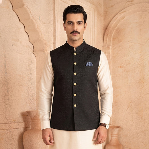 Classic Jacquard Black Traditional Waistcoat
