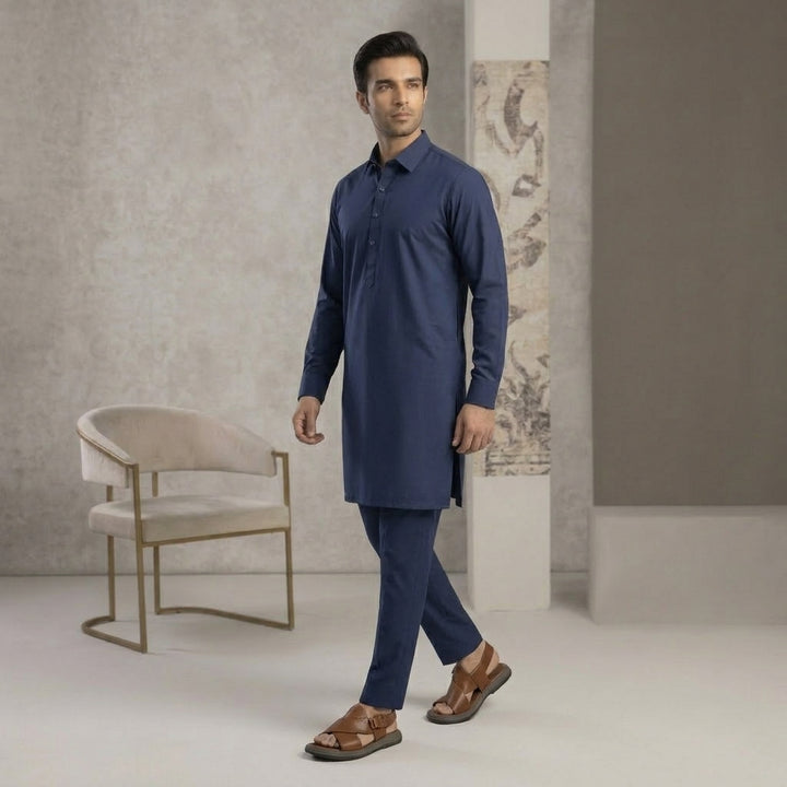 Slim Fit Shirt Collar Plain Kurta Pajama