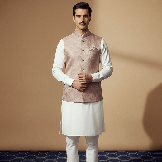 Classic Atlas Jamawar Pink Waistcoat
