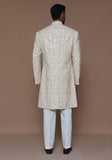 Classic Cotton Net Cream Traditional Embroidered Couture Sherwani