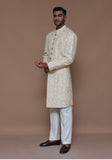 Classic Cotton Net Cream Traditional Embroidered Couture Sherwani