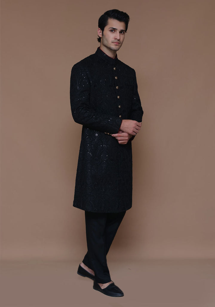 Cotton Net Tap Shoe Traditional Embroidered Couture Sherwani