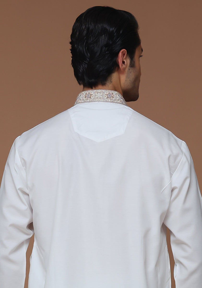 Cotton Silk Cloud Dancer Classic Fit Embroidered Suit