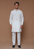 Classic Cotton Silk Cloud Dancer Slim Fit Embroidered Suit