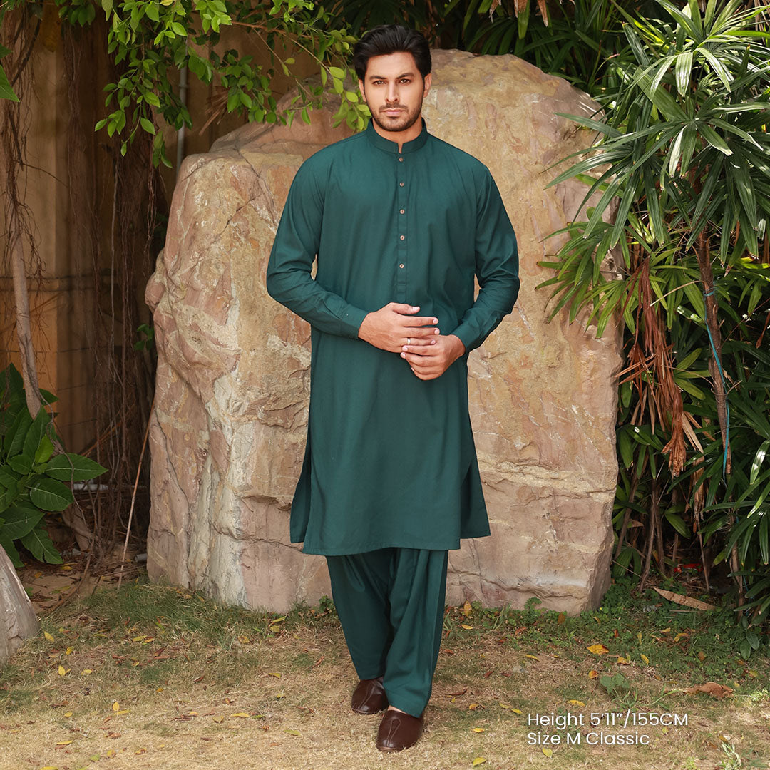 Classic Fit Band Collar Plain Suit