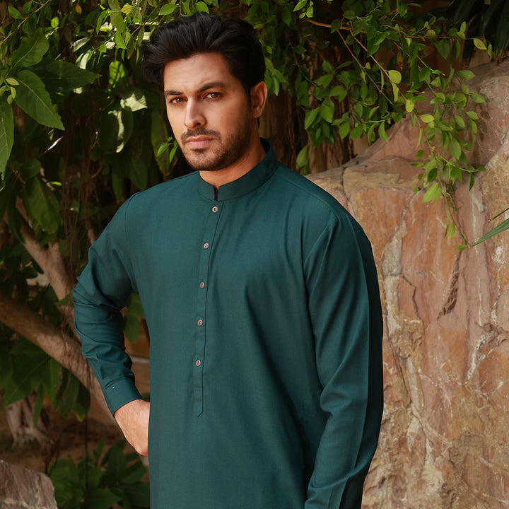 Classic Fit Band Collar Plain Suit