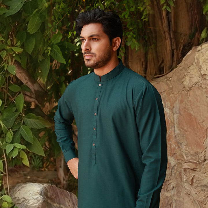 Classic Fit Band Collar Plain Suit