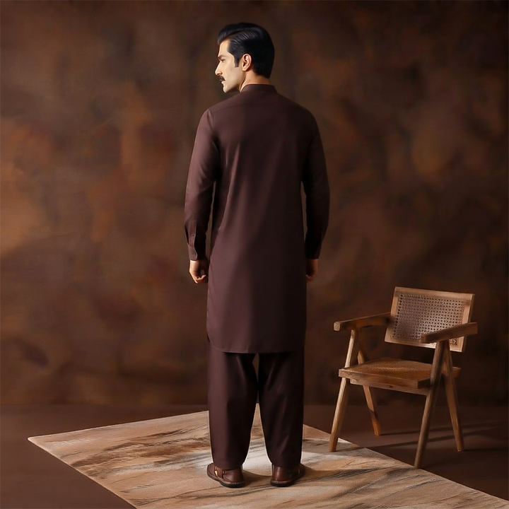 Classic Fit Band Collar Plain Kameez Shalwar