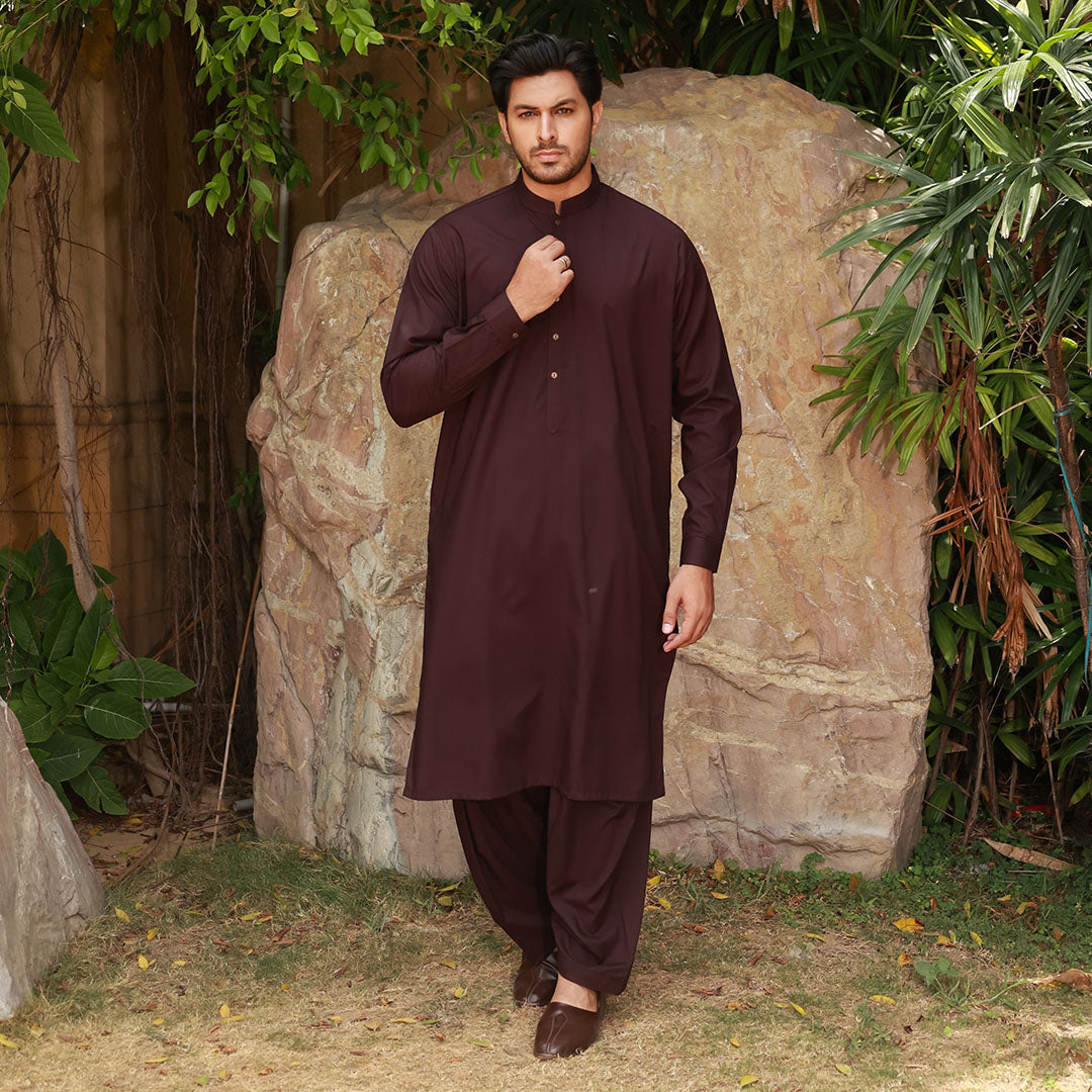 Classic Fit Band Collar Plain Suit