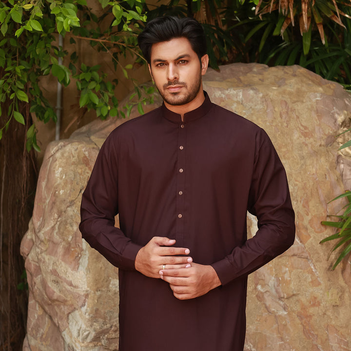 Classic Fit Band Collar Plain Suit