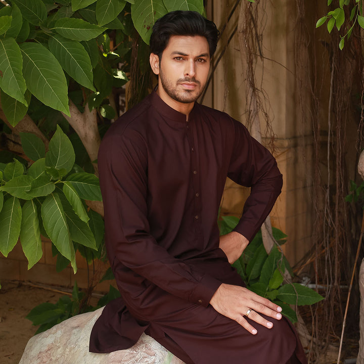 Classic Fit Band Collar Plain Suit