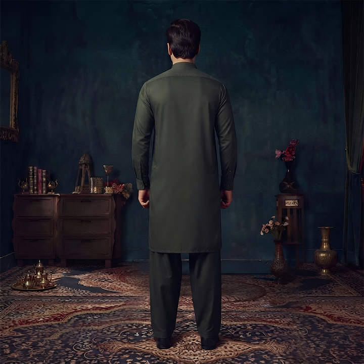 Classic Fit Band Collar Plain Suit