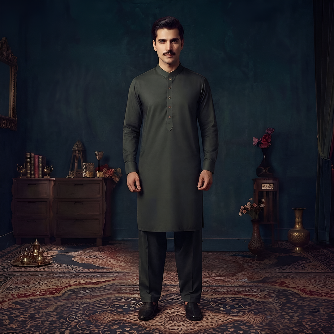 Classic Fit Band Collar Plain Suit