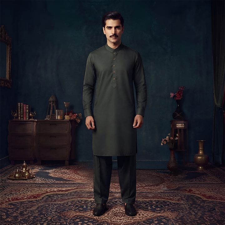 Classic Fit Band Collar Plain Suit
