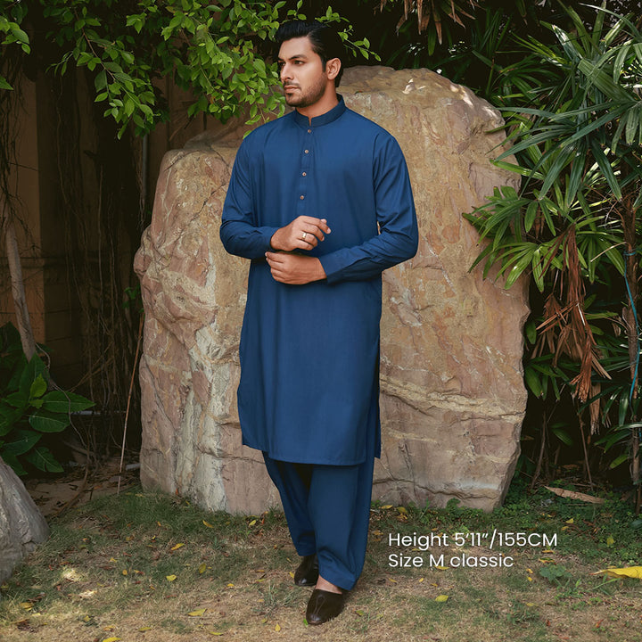 Classic Fit Band Collar Plain Suit