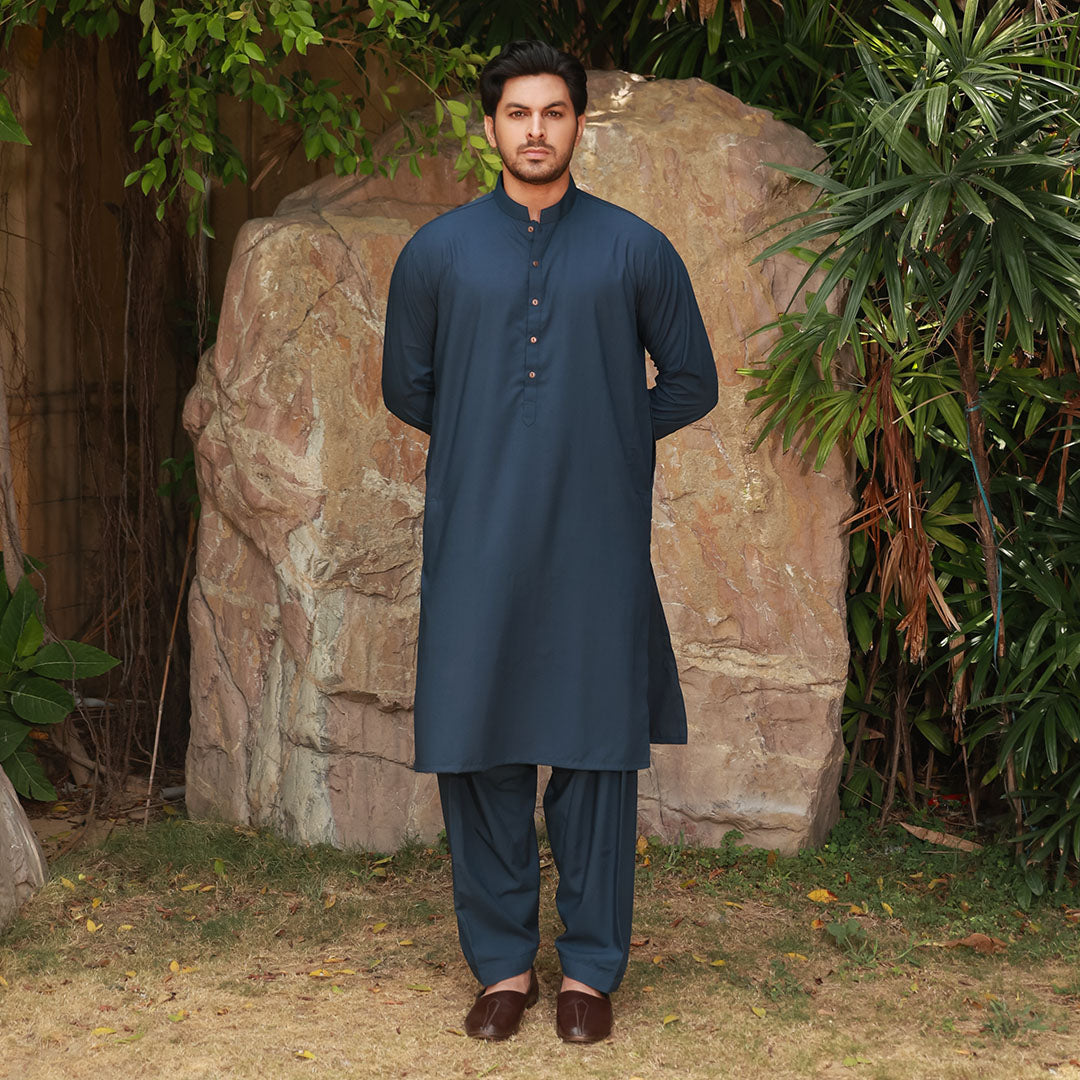 Classic Fit Band Collar Plain Suit