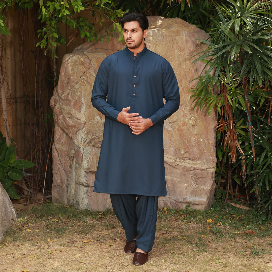 Classic Fit Band Collar Plain Suit