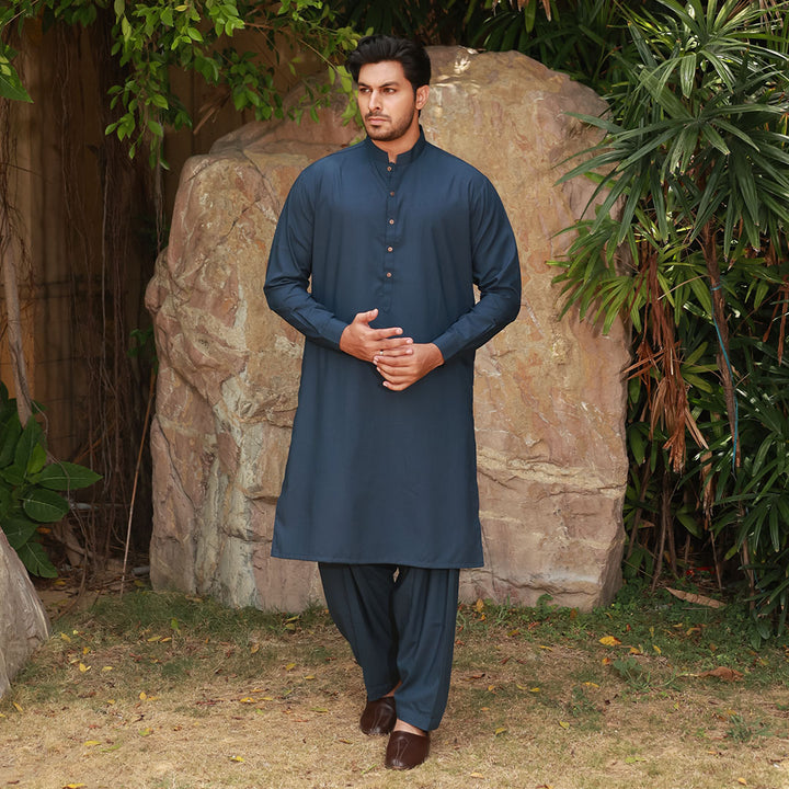 Classic Fit Band Collar Plain Suit