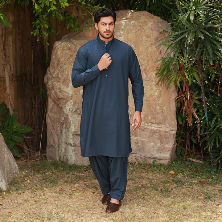 Classic Fit Band Collar Plain Suit