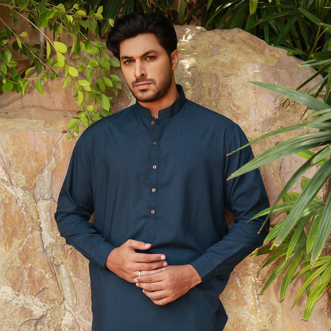 Classic Fit Band Collar Plain Suit