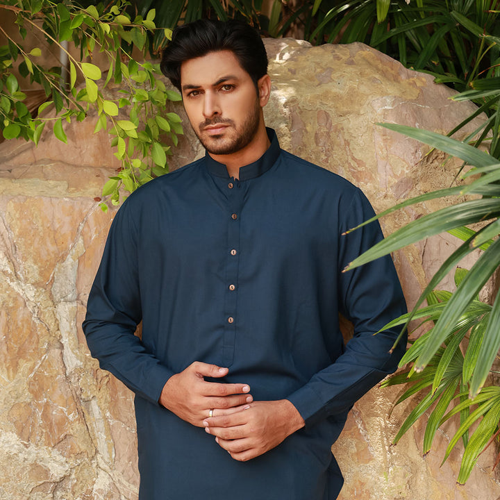 Classic Fit Band Collar Plain Suit